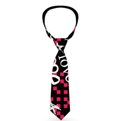 Buckle-Down Necktie - Love Me w/Sketch Stars & Checkers Blk/Fuchsia/Wht