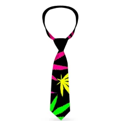 Buckle-Down Necktie - Multi Marijuana Leaves Black/Multi Color