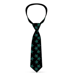 Buckle-Down Necktie - Nautical Stars Scattered Black/Turquoise