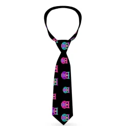 Buckle-Down Necktie - Owls Black/Fuchsia/Purple/Turquoise