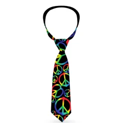Buckle-Down Necktie - Peace Heart Black/Rainbow Ombre