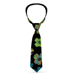 Buckle-Down Necktie - Pixilated Hibiscus Flowers Black/Multi Color