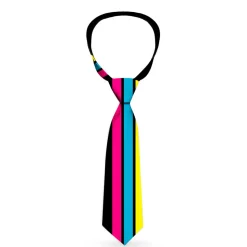 Buckle-Down Necktie - Racing Stripes Black/Yellow/Blue/Pink