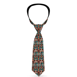 Buckle-Down Necktie - Totem Carvings Black/White/Orange/Turquoise