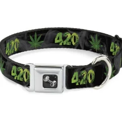Buckle-Down Seatbelt Buckle Dog Collar - 420/Pot Leaf Black/Smoke/Green
