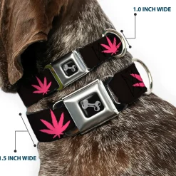 Buckle-Down Seatbelt Buckle Dog Collar - Marijuana Leaf Repeat Black/Pink