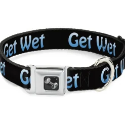 Buckle-Down Seatbelt Buckle Dog Collar - GET WET Black/Baby Blue