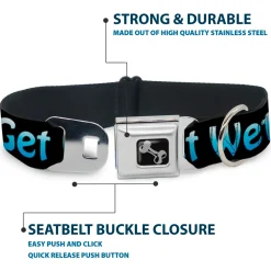 Buckle-Down Seatbelt Buckle Dog Collar - GET WET Black/Baby Blue
