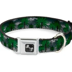 Buckle-Down Seatbelt Buckle Dog Collar - Marijuana Palm Trees/Clouds