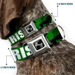 Buckle-Down Seatbelt Buckle Dog Collar - IRISH YOGA Poses/Clovers Greens/Black/White