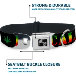 Buckle-Down Seatbelt Buckle Dog Collar - KEEP CALM AND SMOKE UP Black/Rasta