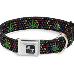 Buckle-Down Seatbelt Buckle Dog Collar - Marijuana Garden Black/Multi Color