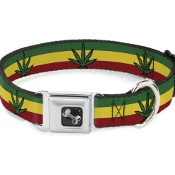 Buckle-Down Seatbelt Buckle Dog Collar - Marijuana Leaf Repeat Rasta