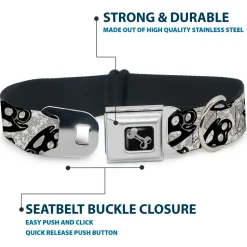 Buckle-Down Seatbelt Buckle Dog Collar - Brass Knuckles White/Gray/Black
