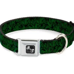 Buckle-Down Seatbelt Buckle Dog Collar - Marijuana Leaves Stacked Black/Green