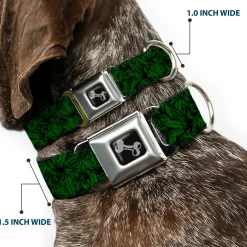 Buckle-Down Seatbelt Buckle Dog Collar - Marijuana Leaves Stacked Black/Green