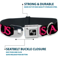 Buckle-Down Seatbelt Buckle Dog Collar - ONE OF US IS A BITCH Crown/Paws Black/Gray/Pink