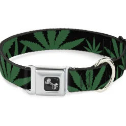 Buckle-Down Seatbelt Buckle Dog Collar - Marijuana Leaf Close-Up
