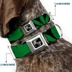 Buckle-Down Seatbelt Buckle Dog Collar - Marijuana Leaf Close-Up
