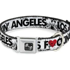 Buckle-Down Seatbelt Buckle Dog Collar - LOS F*CKIN' ANGELES Heart Weathered White/Black/Red