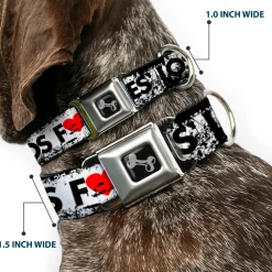 Buckle-Down Seatbelt Buckle Dog Collar - LOS F*CKIN' ANGELES Heart Weathered White/Black/Red