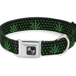 Buckle-Down Seatbelt Buckle Dog Collar - Marijuana Garden Black/Green