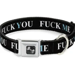 Buckle-Down Seatbelt Buckle Dog Collar - FUCK YOU/FUCK ME Black/White/Blue