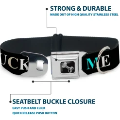 Buckle-Down Seatbelt Buckle Dog Collar - FUCK YOU/FUCK ME Black/White/Blue