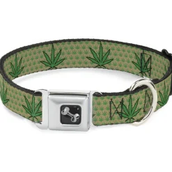 Buckle-Down Seatbelt Buckle Dog Collar - Marijuana Garden Tan/Green