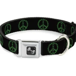 Buckle-Down Seatbelt Buckle Dog Collar - Marijuana Peace Repeat Black/Green