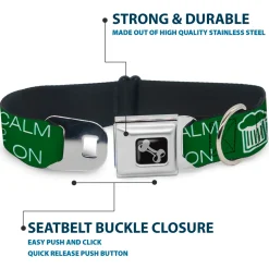 Buckle-Down Seatbelt Buckle Dog Collar - KEEP CALM AND DRINK ON/Beer Green/White