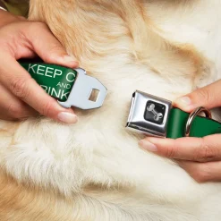 Buckle-Down Seatbelt Buckle Dog Collar - KEEP CALM AND DRINK ON/Beer Green/White