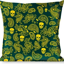 Buckle-Down Throw Pillow - Bandana/Skulls Green/Gold