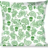 Buckle-Down Throw Pillow - Bandana/Skulls White/Irish Green