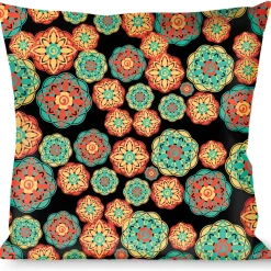 Buckle-Down Throw Pillow - Boho Mandala Black/Yellow/Turquoise/Orange