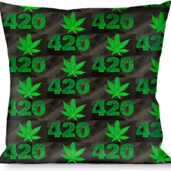 Buckle-Down Throw Pillow - 420/Pot Leaf Black/Smoke/Green