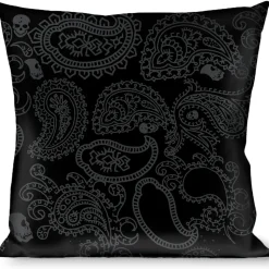 Buckle-Down Throw Pillow - Bandana/Skulls Black/Silver