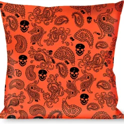 Buckle-Down Throw Pillow - Bandana/Skulls Orange/Black
