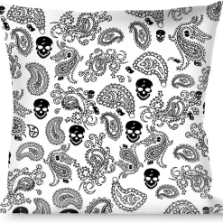 Buckle-Down Throw Pillow - Bandana/Skulls White/Black