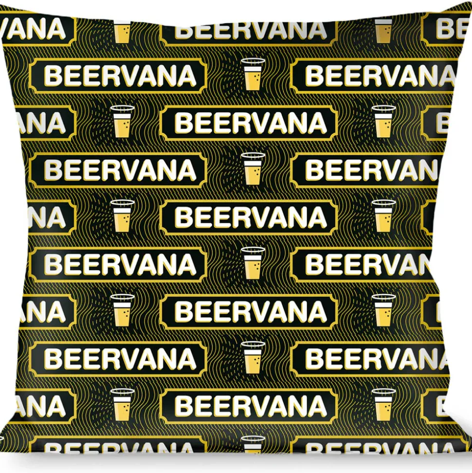 Buckle-Down Throw Pillow - Beer Pint/BEERVANA Rays/Waves Black/Olive