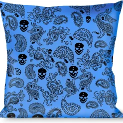 Buckle-Down Throw Pillow - Bandana/Skulls Baby Blue/Black