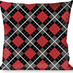 Buckle-Down Throw Pillow - Argyle Black/Gray/Red
