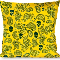 Buckle-Down Throw Pillow - Bandana/Skulls Gold/Green