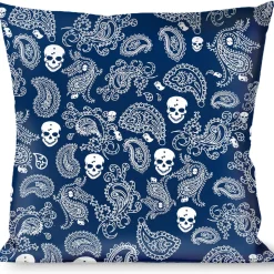 Buckle-Down Throw Pillow - Bandana/Skulls Royal/White
