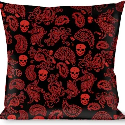 Buckle-Down Throw Pillow - Bandana/Skulls Black/Red