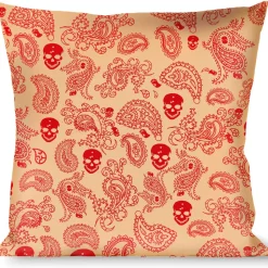 Buckle-Down Throw Pillow - Bandana/Skulls Gold/Scarlet Red