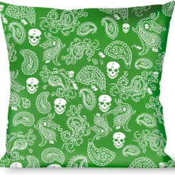 Buckle-Down Throw Pillow - Bandana/Skulls Irish Green/White