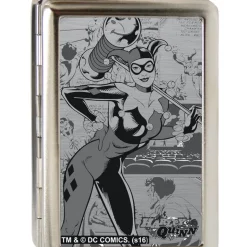 Business Card Holder - LARGE - HARLEY QUINN Pose Comic Book Scenes Brushed Silver