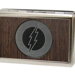 Business Card Holder - LARGE - Flash Logo Marquetry Black Walnut Metal