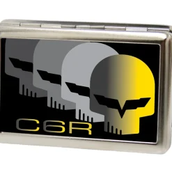 Business Card Holder - LARGE - C6 Racing w Skull Repeat FCG Black Yellow Silver